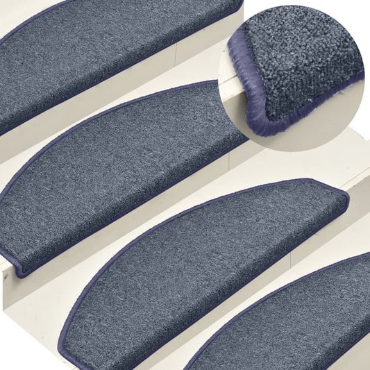 Carpet Stair Treads 15 pcs Dark Grey and Blue 65x24x4 cm