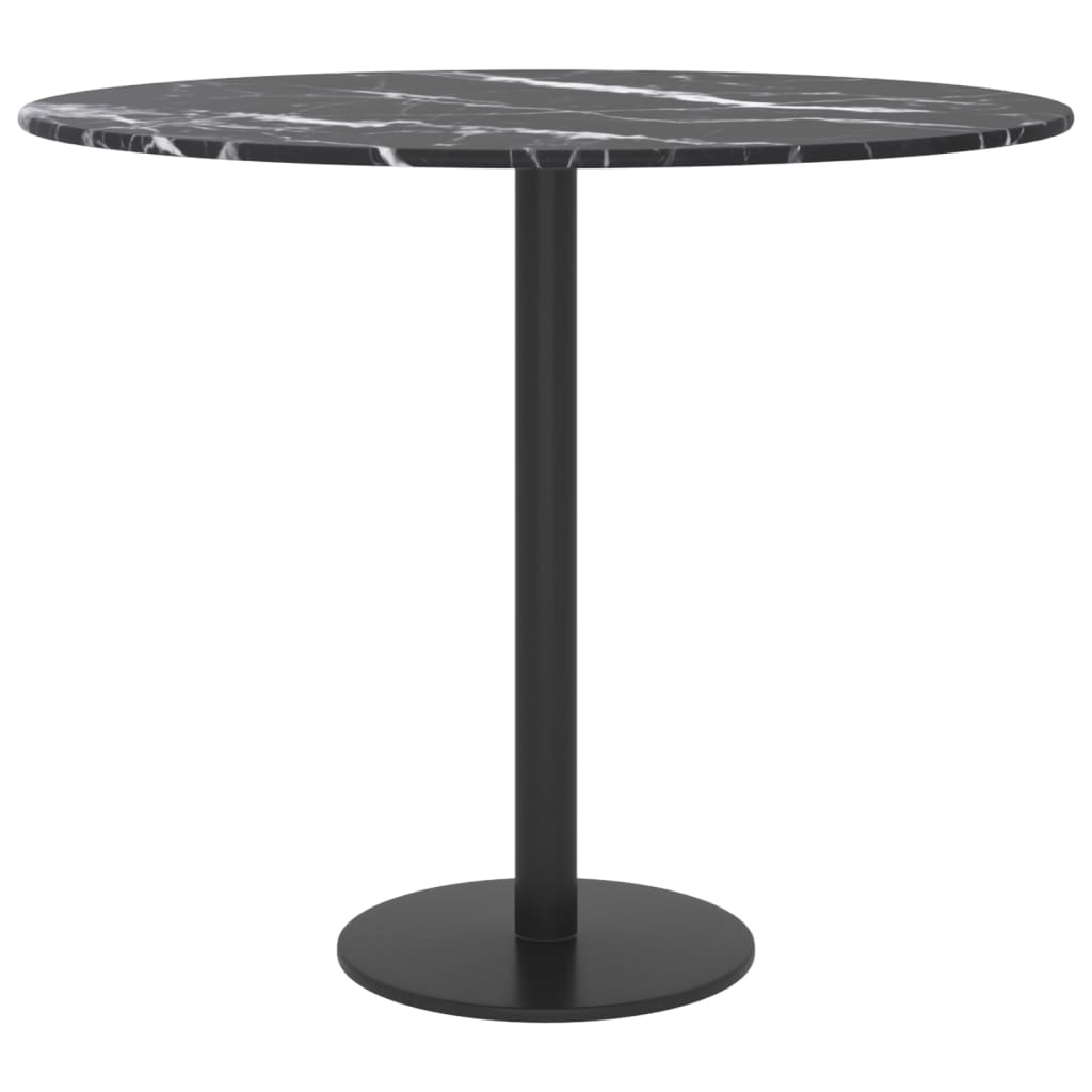 Table Top Black Ø50x0.8 cm Tempered Glass with Marble Design