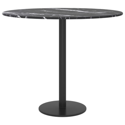 Table Top Black Ø50x0.8 cm Tempered Glass with Marble Design