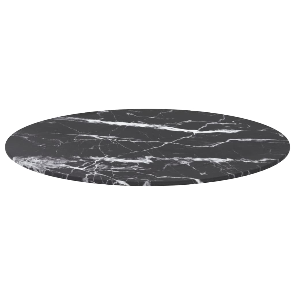 Table Top Black Ø60x0.8 cm Tempered Glass with Marble Design