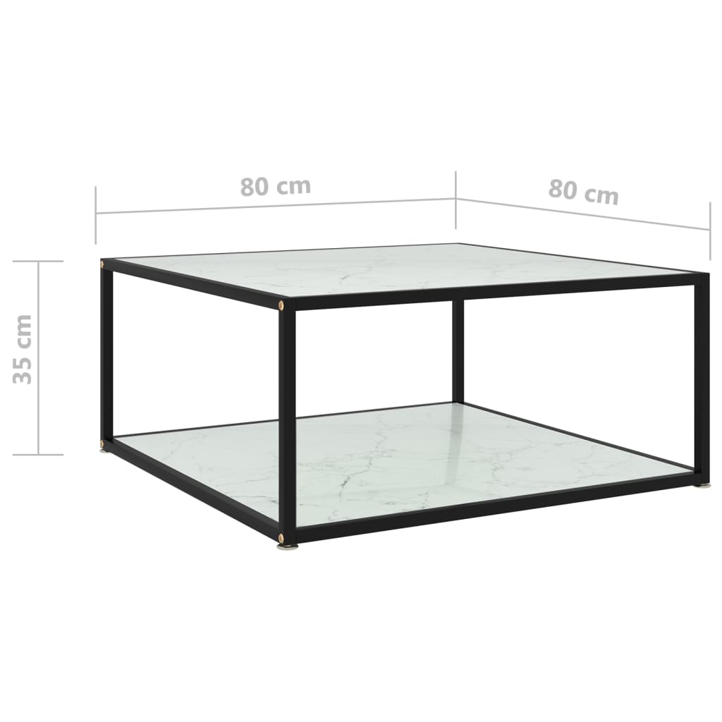 Coffee Table White 80x80x35 cm Tempered Glass