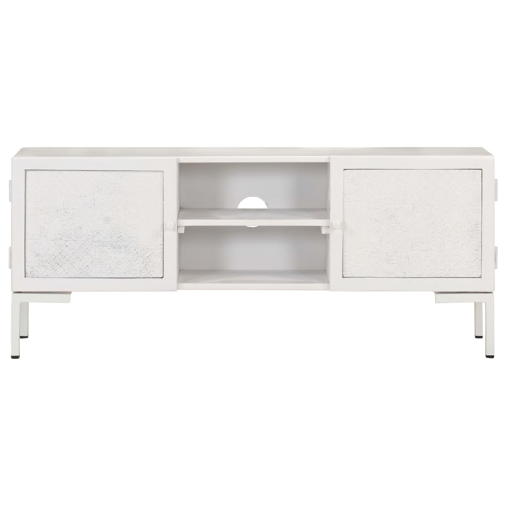 TV Cabinet White 115x30x46 cm Solid Mango Wood