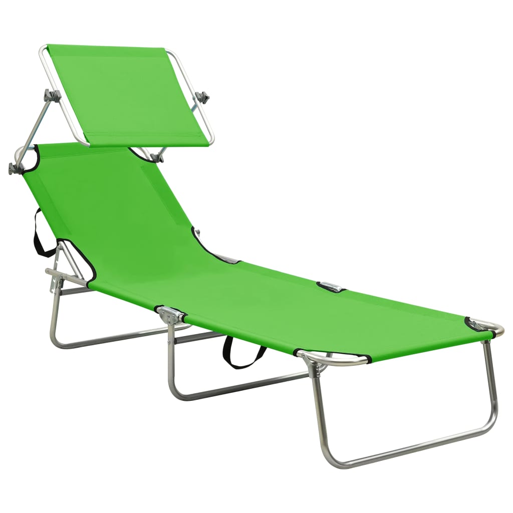 Folding Sun Lounger with Canopy Green Aluminium