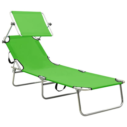 Folding Sun Lounger with Canopy Green Aluminium