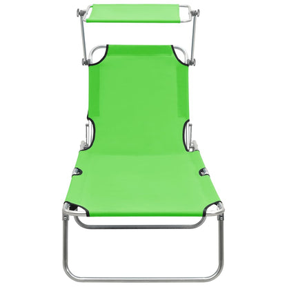 Folding Sun Lounger with Canopy Green Aluminium