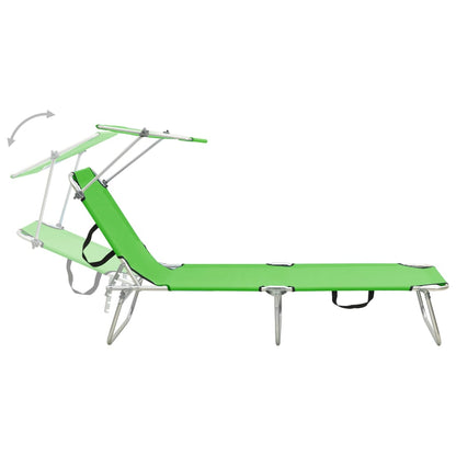 Folding Sun Lounger with Canopy Green Aluminium