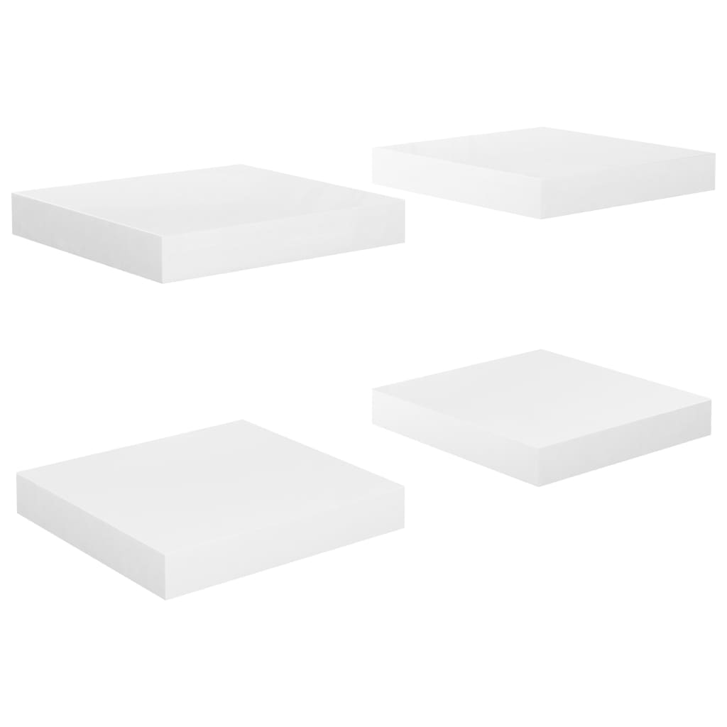 Floating Wall Shelves 4 pcs High Gloss White 23x23.5x3.8 cm MDF