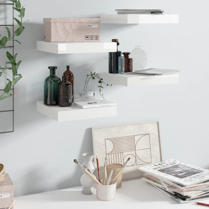 Floating Wall Shelves 4 pcs High Gloss White 23x23.5x3.8 cm MDF