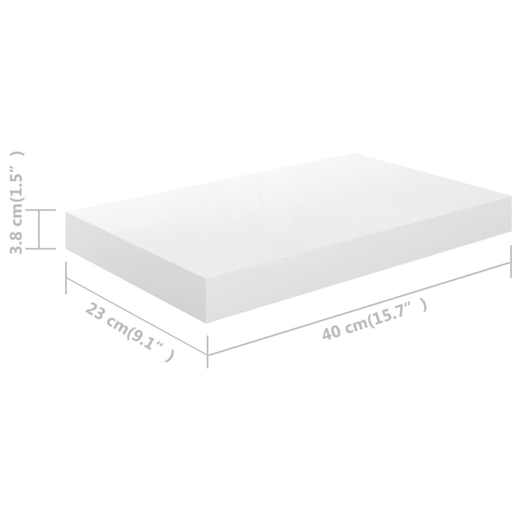 Floating Wall Shelves 2 pcs High Gloss White 40x23x3.8 cm MDF