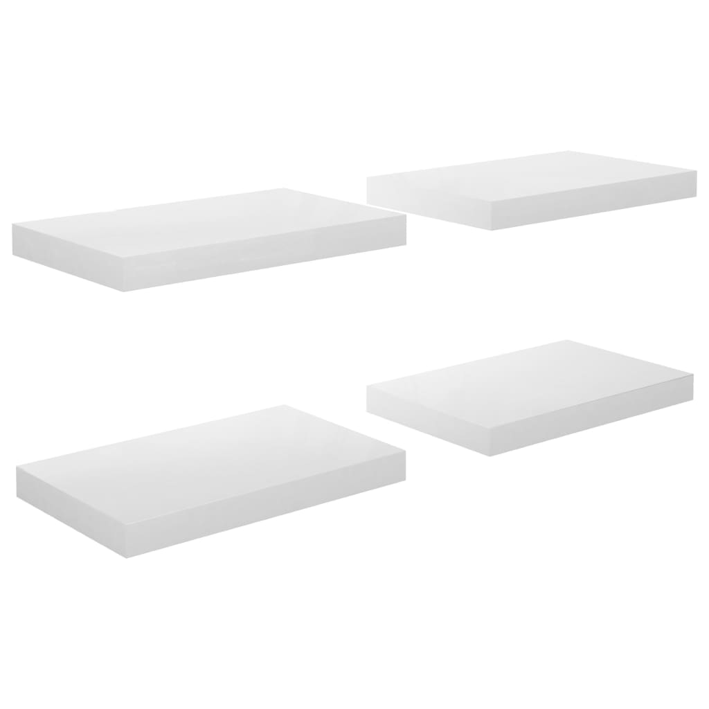 Floating Wall Shelves 4 pcs High Gloss White 40x23x3.8 cm MDF