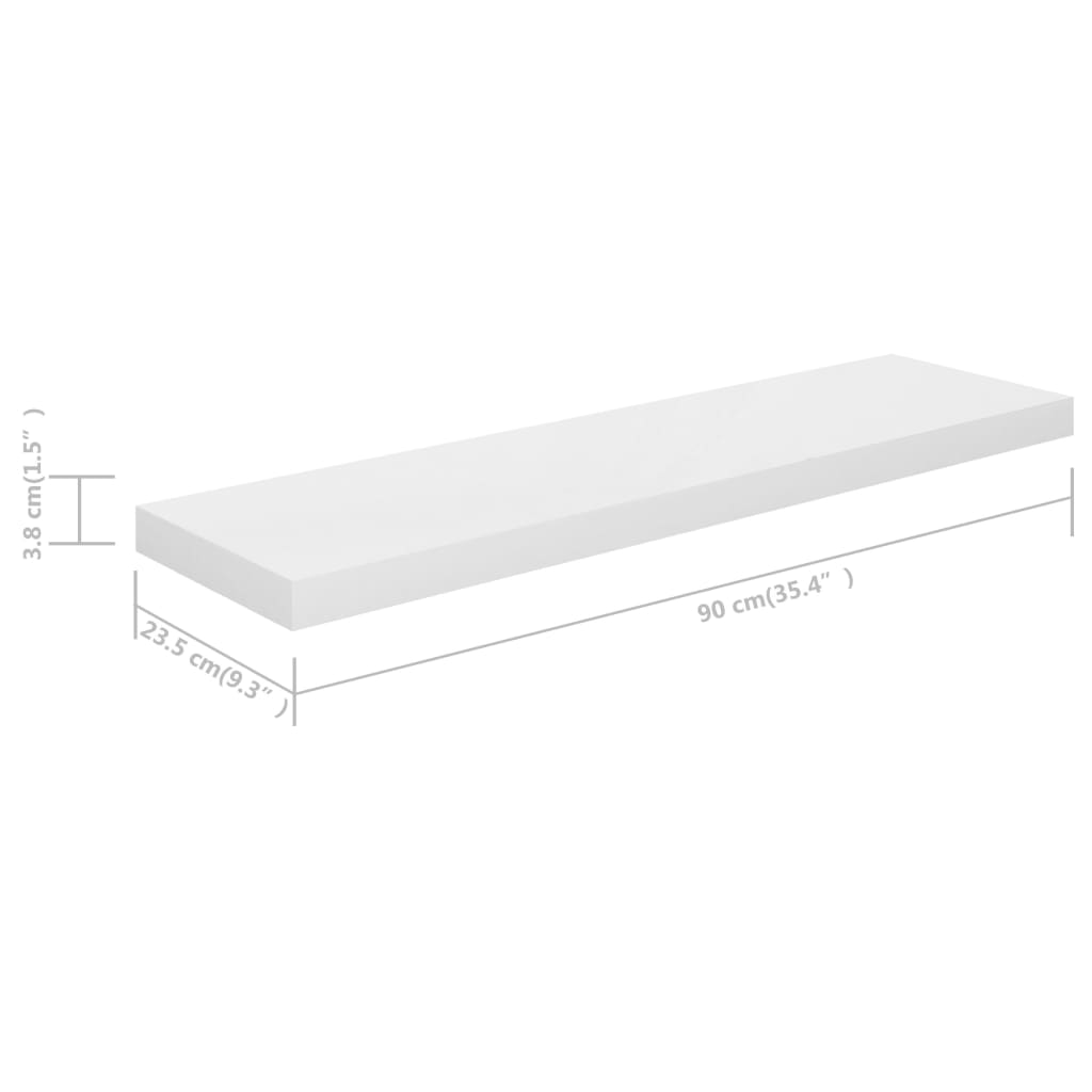 Floating Wall Shelves 4 pcs High Gloss White 90x23.5x3.8 cm MDF