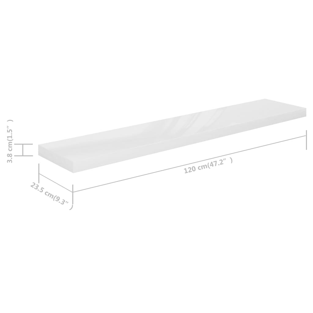 Floating Wall Shelves 4 pcs High Gloss White 120x23.5x3.8 cm MDF