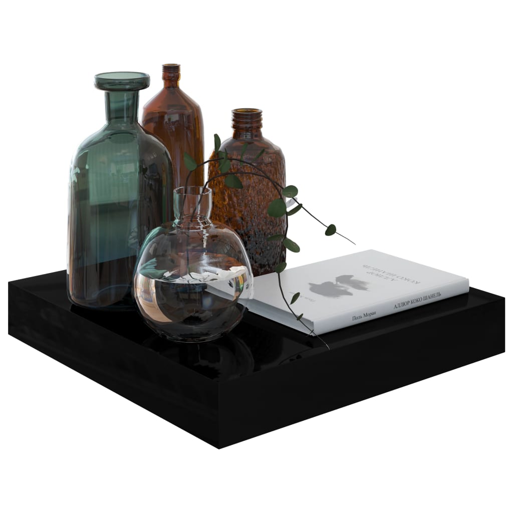 Floating Wall Shelf High Gloss Black 23x23.5x3.8 cm MDF