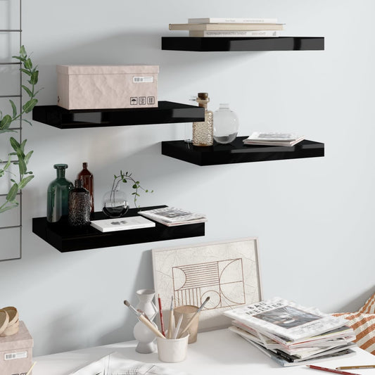 Floating Wall Shelves 4 pcs High Gloss Black 40x23x3.8 cm MDF