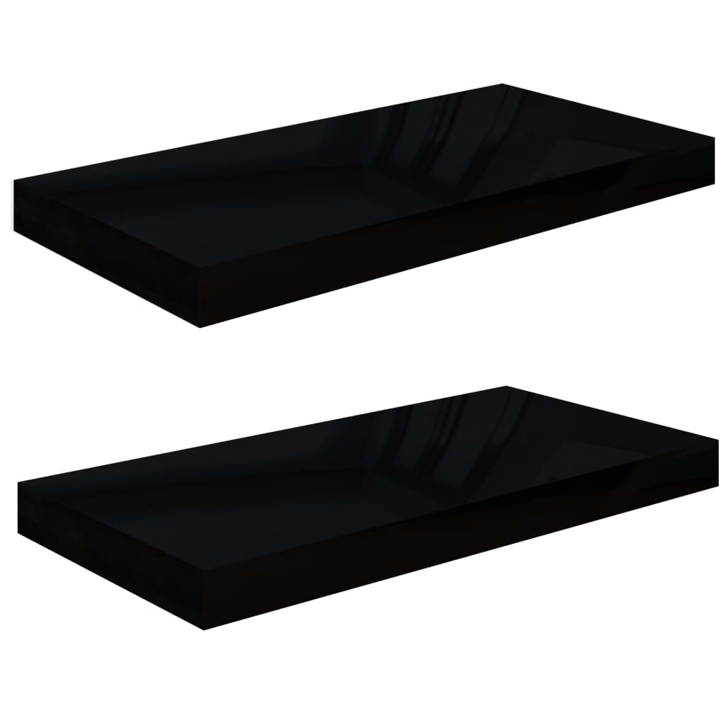 Floating Wall Shelves 2 pcs High Gloss Black 50x23x3.8 cm MDF