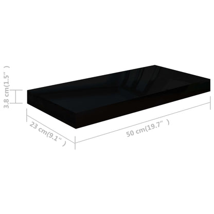 Floating Wall Shelves 2 pcs High Gloss Black 50x23x3.8 cm MDF