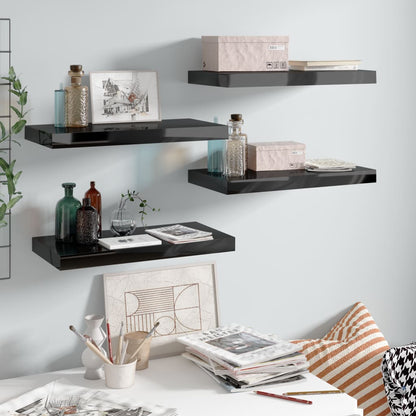 Floating Wall Shelves 4 pcs High Gloss Black 50x23x3.8 cm MDF