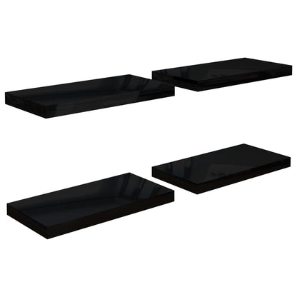 Floating Wall Shelves 4 pcs High Gloss Black 50x23x3.8 cm MDF