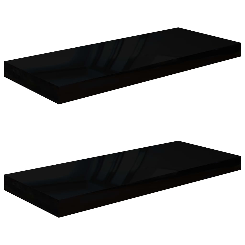 Floating Wall Shelves 2 pcs High Gloss Black 60x23.5x3.8 cm MDF