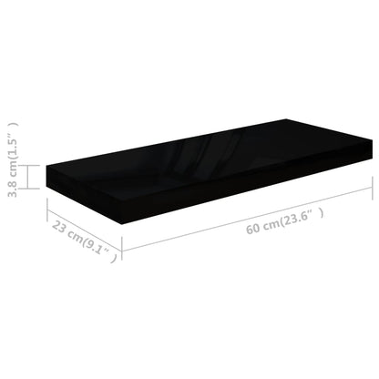 Floating Wall Shelves 2 pcs High Gloss Black 60x23.5x3.8 cm MDF