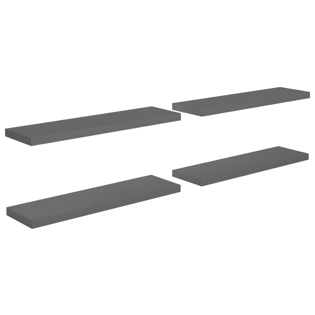 Floating Wall Shelves 4 pcs High Gloss Grey 90x23.5x3.8 cm MDF