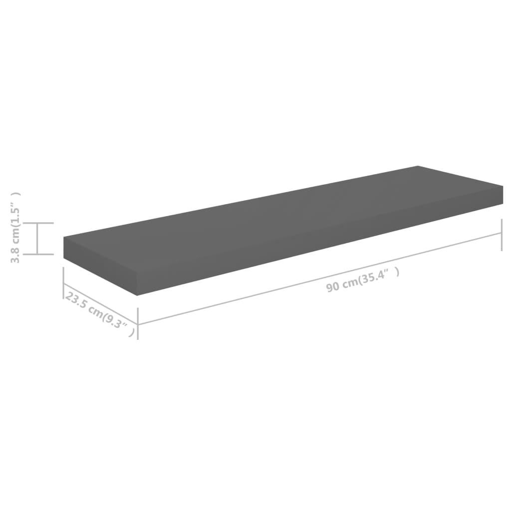 Floating Wall Shelves 4 pcs High Gloss Grey 90x23.5x3.8 cm MDF