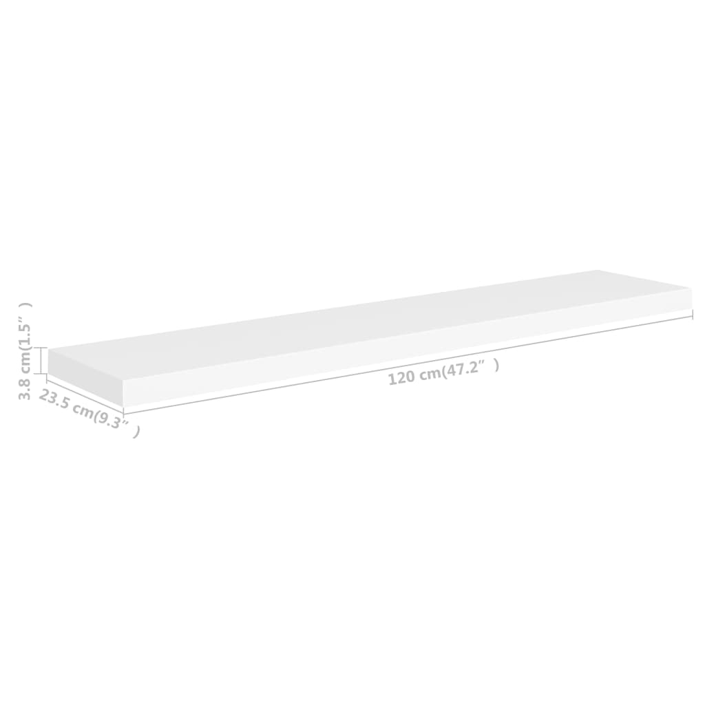 Floating Wall Shelf White 120x23.5x3.8 cm MDF