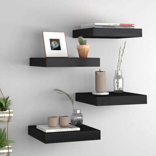 Floating Wall Shelves 4 pcs Black 23x23.5x3.8 cm MDF