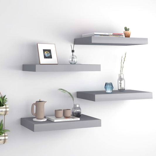 Floating Wall Shelves 4 pcs Grey 40x23x3.8 cm MDF