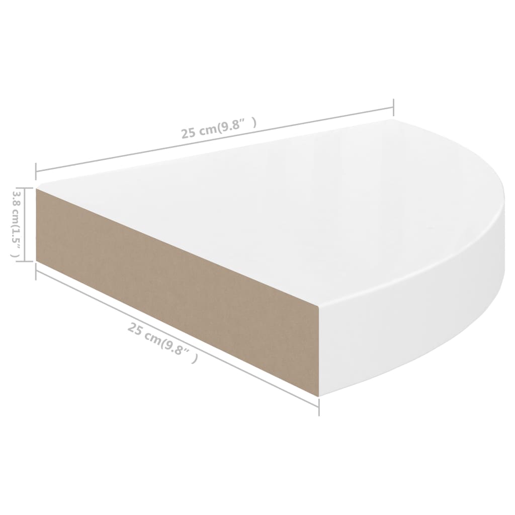 Floating Corner Shelf High Gloss White 25x25x3.8 cm MDF