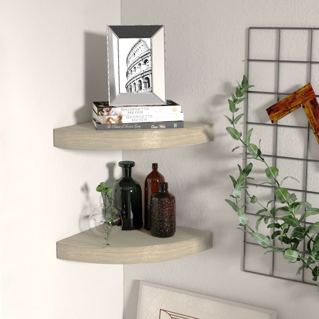 Floating Corner Shelves 2 pcs Oak 25x25x3.8 cm MDF