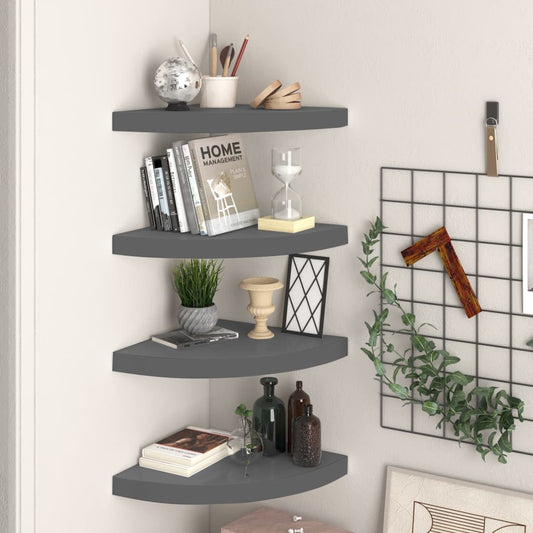 Floating Corner Shelves 4 pcs High Gloss Grey 35x35x3.8 cm MDF