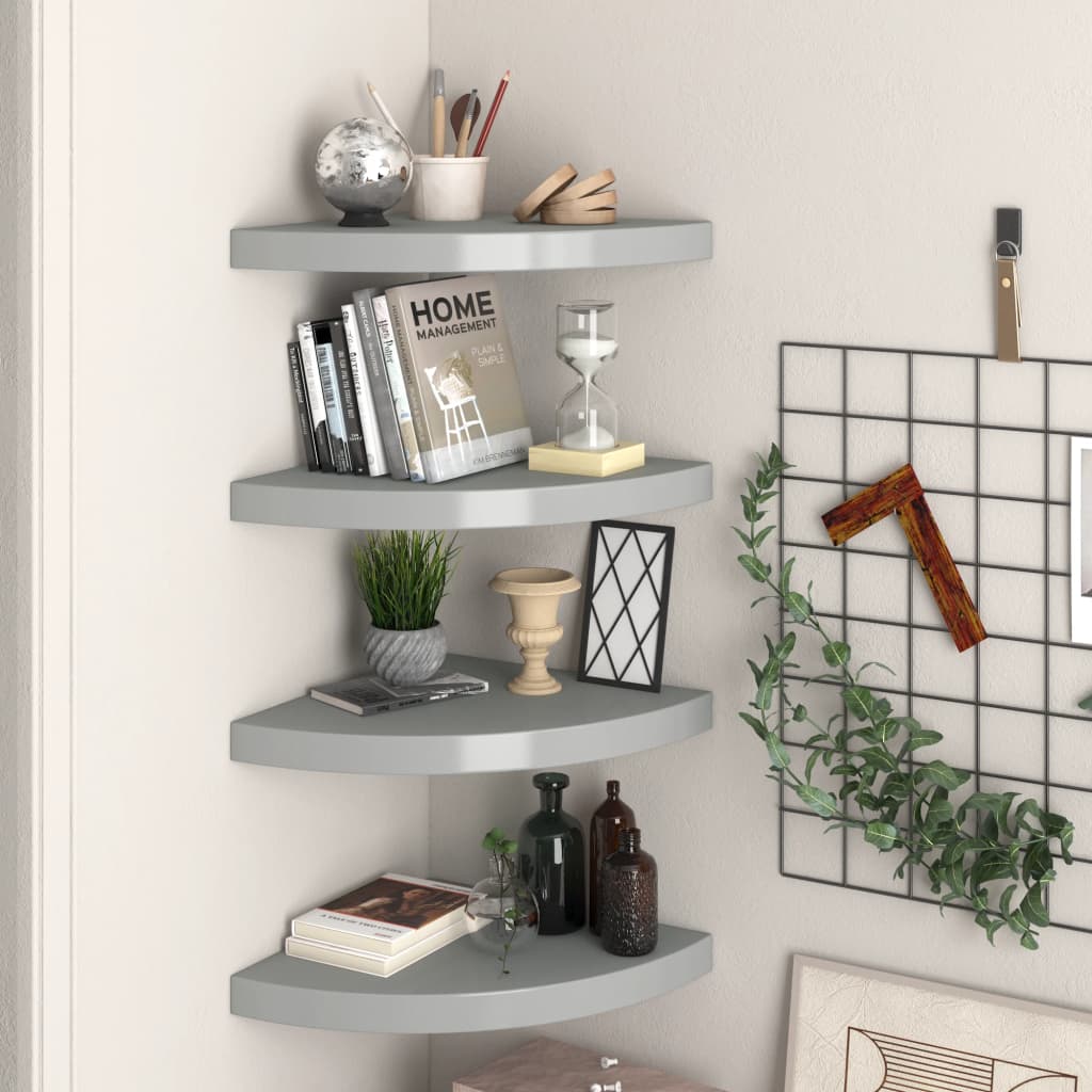 Floating Corner Shelves 4 pcs Grey 35x35x3.8 cm MDF