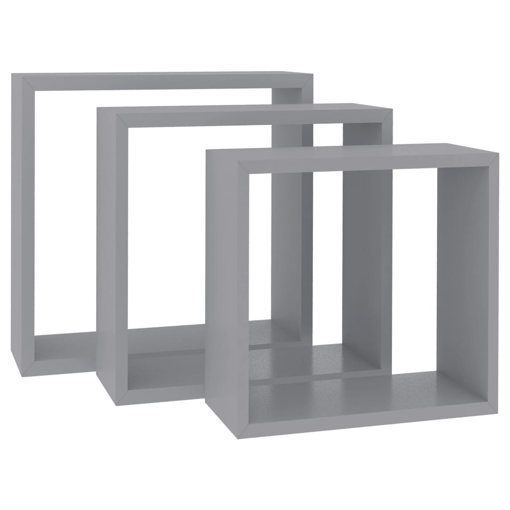 Wall Cube Shelves 3 pcs Grey MDF