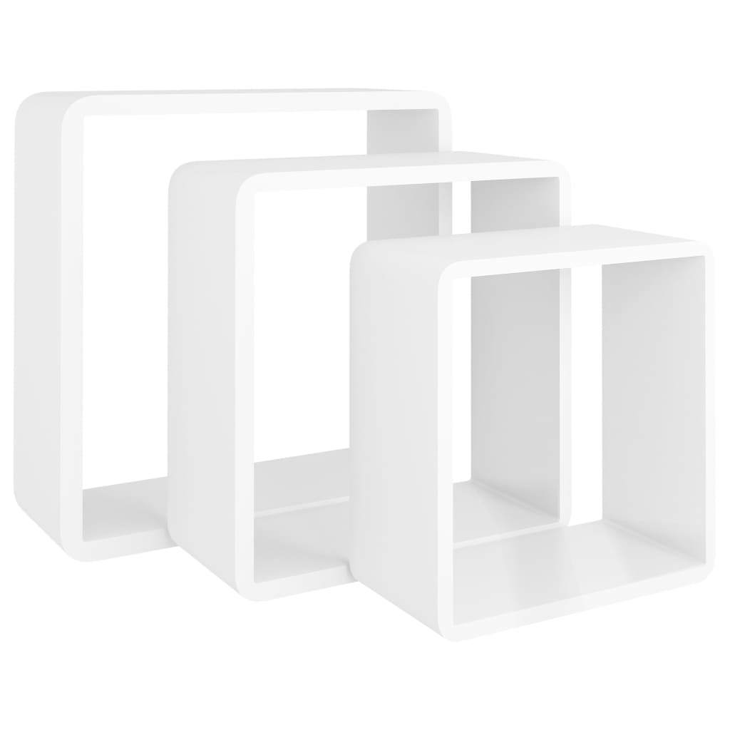 Wall Cube Shelves 3 pcs White MDF