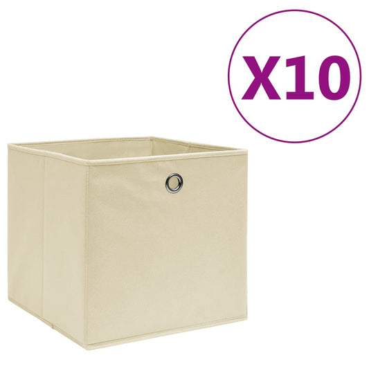 Storage Boxes 10 pcs Non-woven Fabric 28x28x28 cm Cream