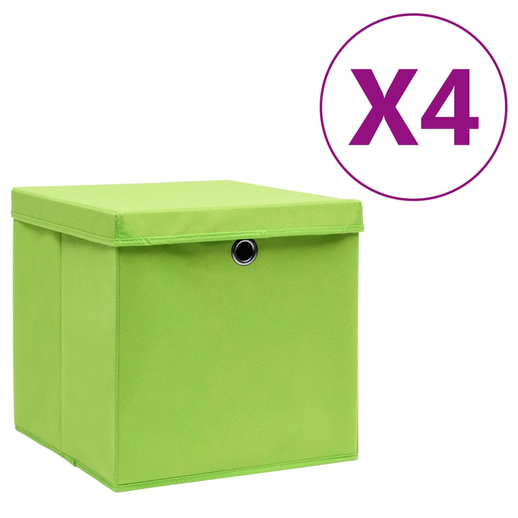 Storage Boxes with Covers 4 pcs 28x28x28 cm Green