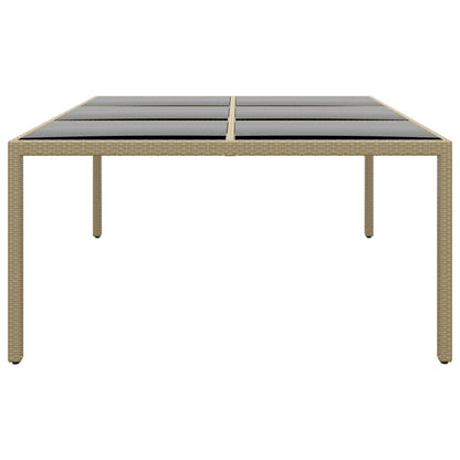 Garden Table 200x150x75 cm Tempered Glass and Poly Rattan Beige