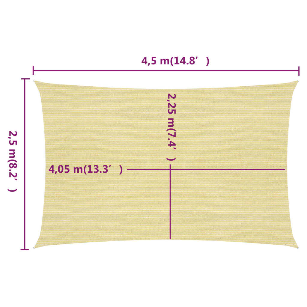 Sunshade Sail 160 g/m² Beige 2.5x4.5 m HDPE