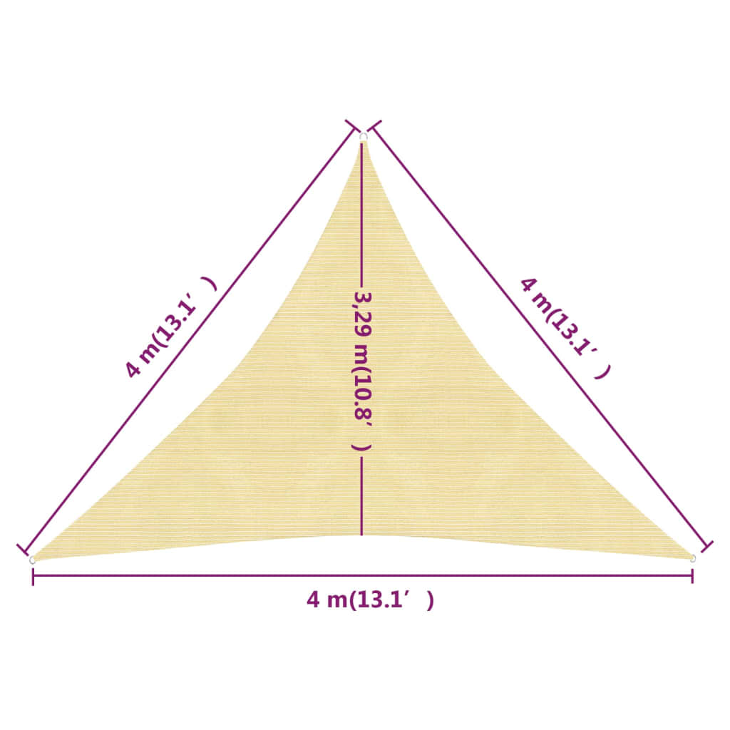 Sunshade Sail 160 g/m² Beige 4x4x4 m HDPE