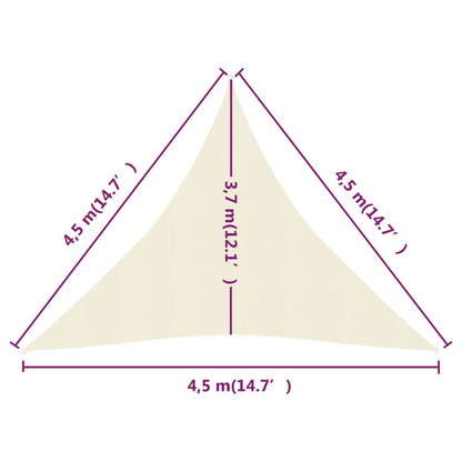 Sunshade Sail 160 g/m² Cream 4.5x4.5x4.5 m HDPE