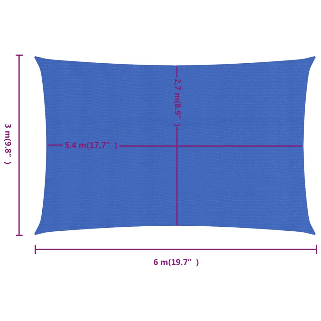 Sunshade Sail 160 g/m² Rectangular Blue 3x6 m HDPE