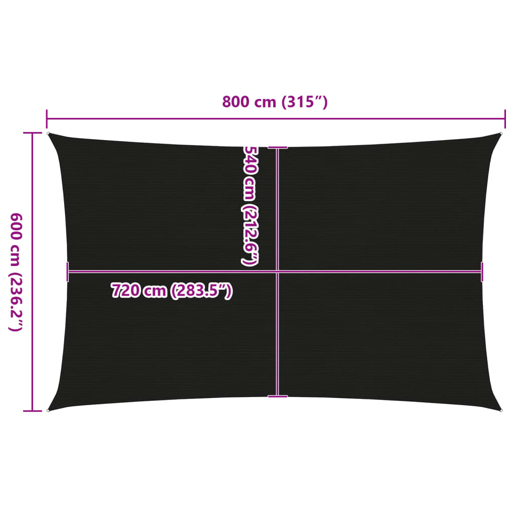 Sunshade Sail 160 g/m² Rectangular Black 6x8 m HDPE