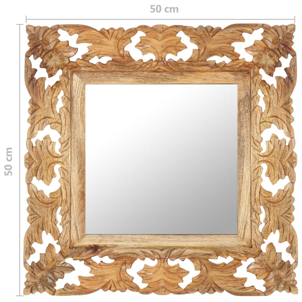 Hand Carved Mirror Brown 50x50 cm Solid Mango Wood