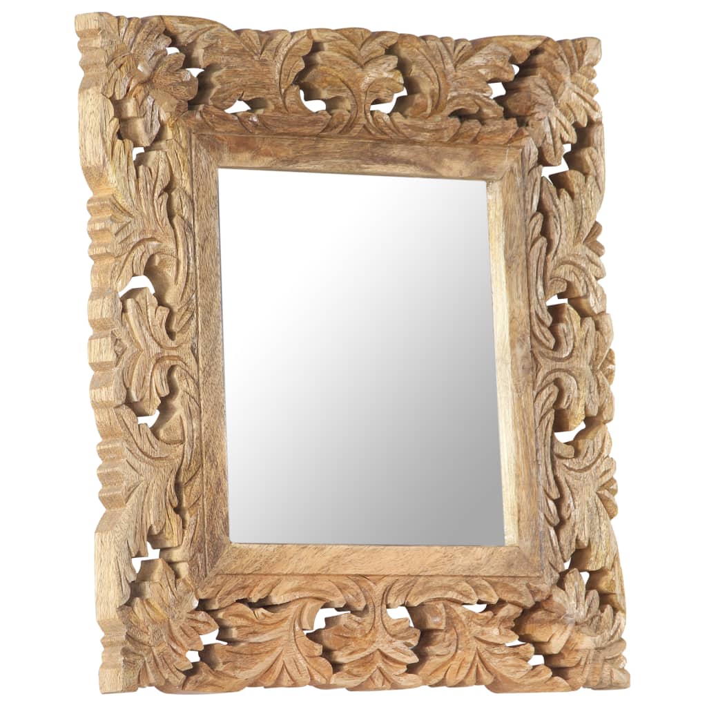 Hand Carved Mirror Brown 50x50 cm Solid Mango Wood