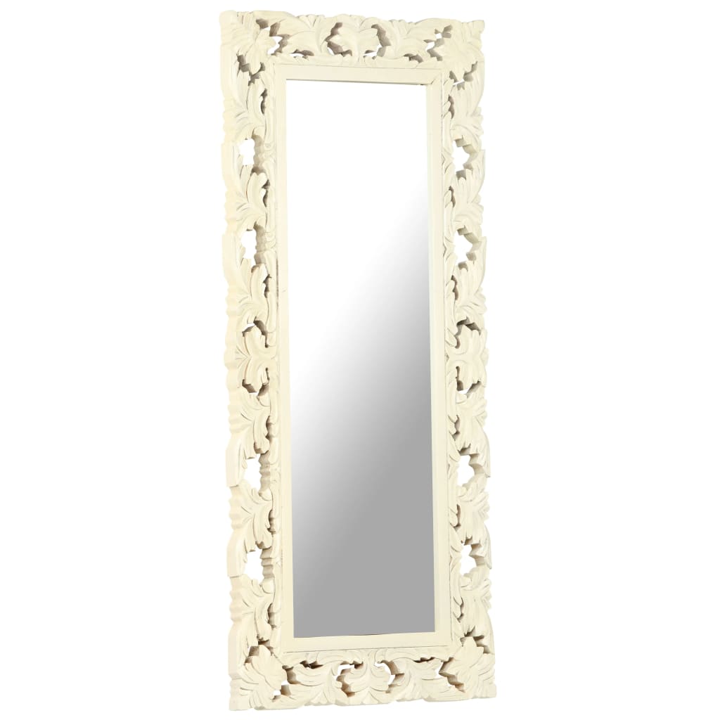 Hand Carved Mirror White 110x50 cm Solid Mango Wood