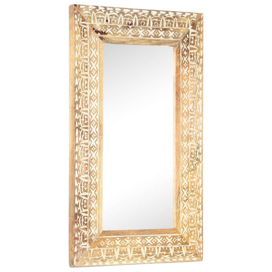 Hand-Carved Mirror 80x50x2.6 cm Solid Mango Wood