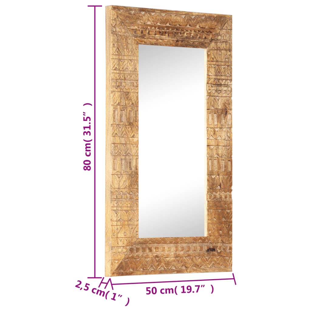 Hand-Carved Mirror 80x50x2.5 cm Solid Mango Wood