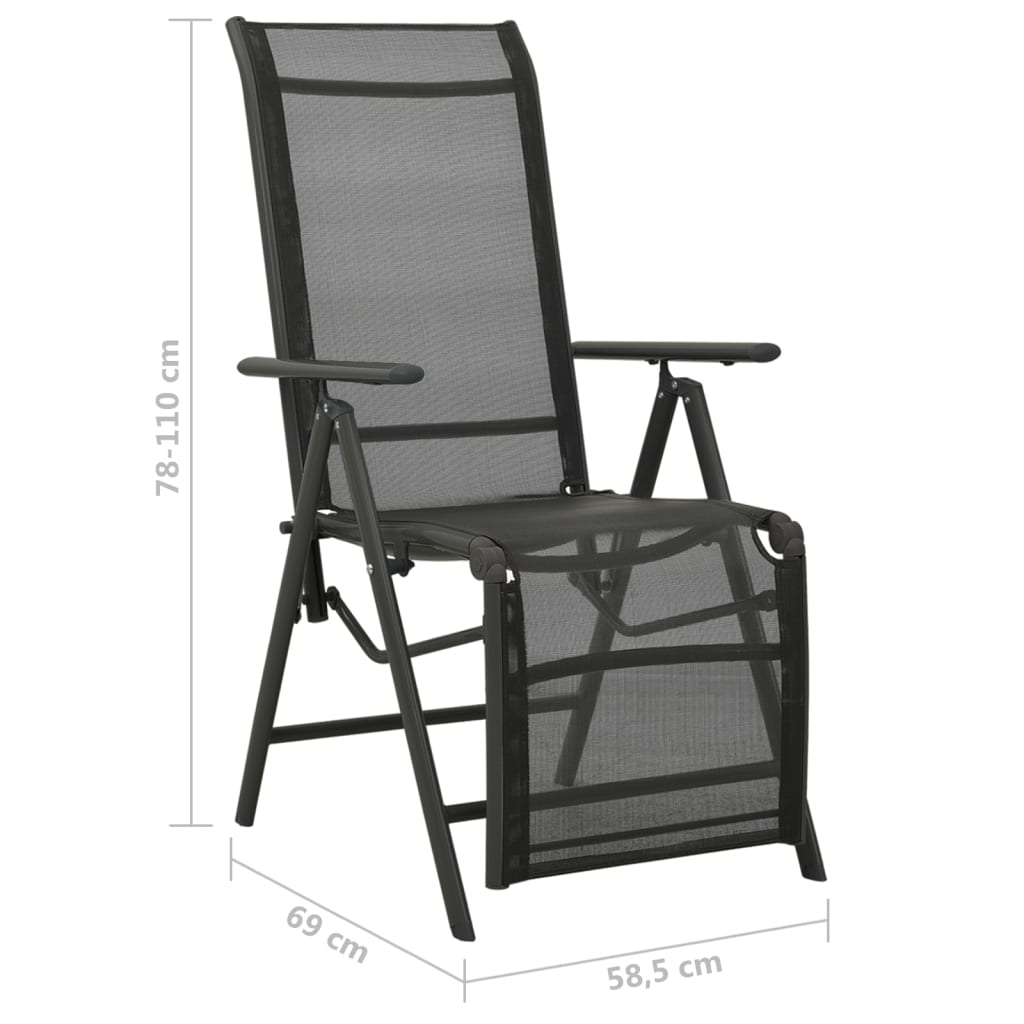 Reclining Garden Chairs 2pcs Textilene and Aluminium Black