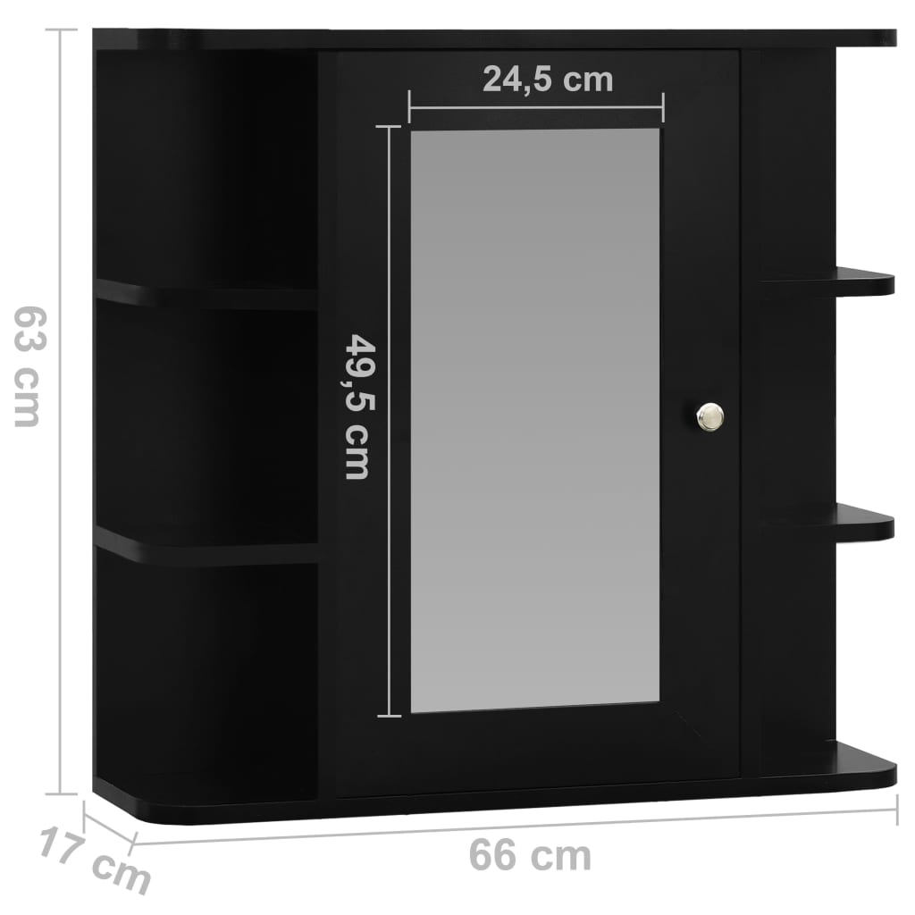 Bathroom Mirror Cabinet Black 66x17x63 cm MDF